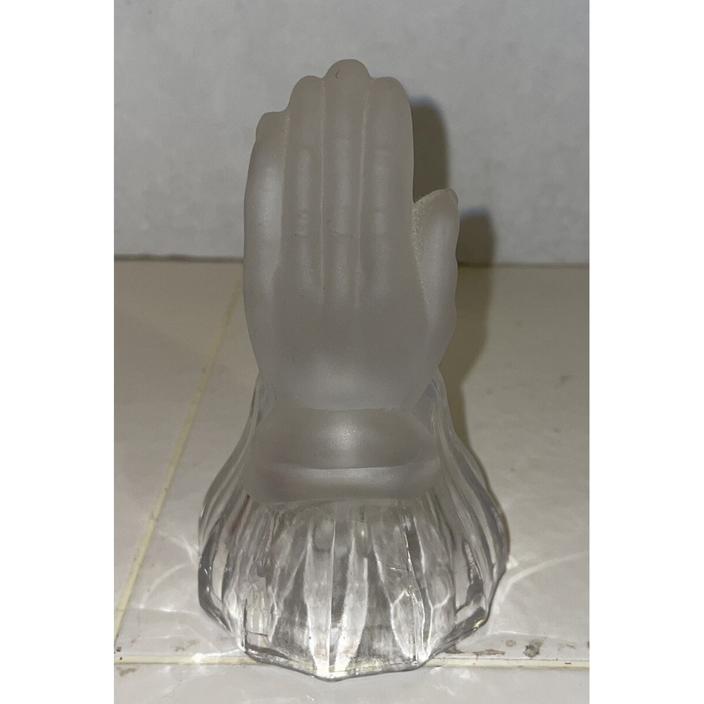 Emson Praying Hands Glass Bell Frosted‎ Clear Religious Decor 4 Inch